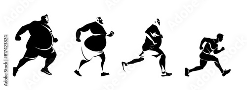 set with silhouettes of men running, illustrating the process of losing weight.