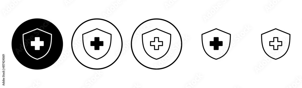 Health insurance icon set. Insurance health document icon Health insurance icon set. Insurance health document icon
