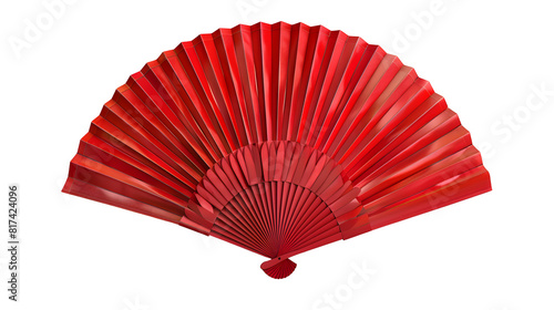 Red Chinese paper folding fanon isolated on white or transparent background