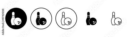 Bowling icon set. bowling ball and pin icon. bowling pins photo