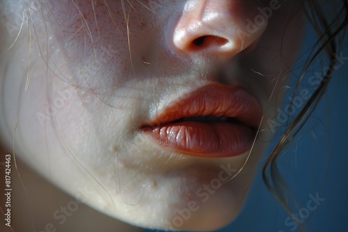pursed lips closeup tension and apprehension in a single crease photo