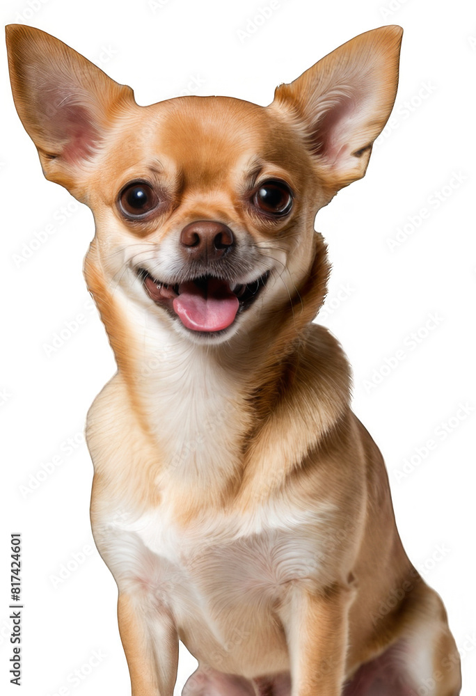 funny playful chihuahua dog or pet is playing and looking happy isolated on transparent background. chihuahua young dog is posing. Cute, happy crazy dog headshot smiling on transparent, png