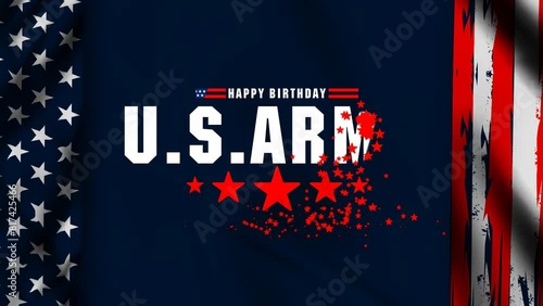  Animated U.S. Army Birthday June 14. design with american flag waving and patriotic stars. 4K Footage video. photo