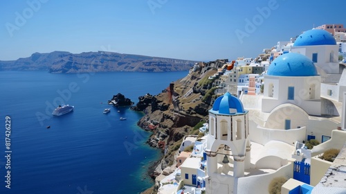 Fototapeta Naklejka Na Ścianę i Meble -  Greece travel. scenic greek coastal landscape with traditional white and blue buildings