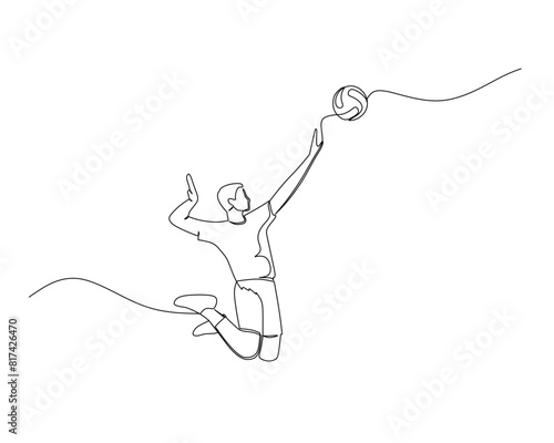 Continuous single line drawing of male volleyball athlete jumps high to smash the ball. sport training concept. volleyball competition illustration design
