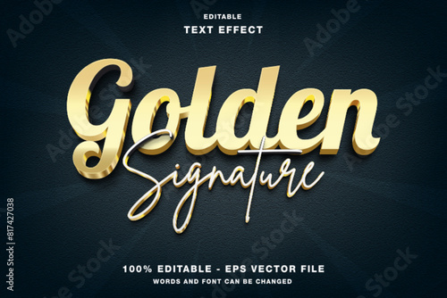Golden Signature 3d text style effect template editable