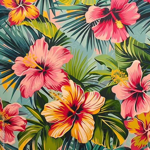 Floral Print on a Hawaiian Style Background