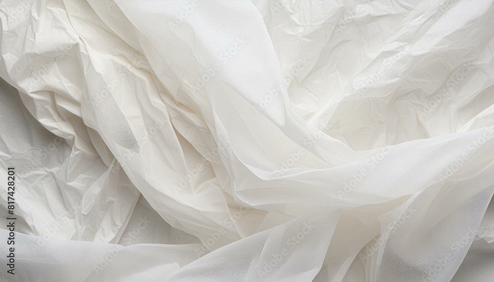 Abstract crumpled white fabric material mockup. Natural linen textiles. Eco texture backdrop. Top view. Abstract crumpled white fabric material mockup. Natural linen textiles. Eco texture backdrop. Top view.