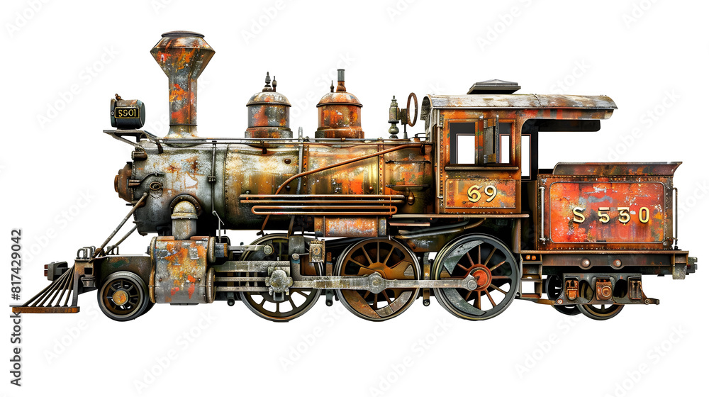 Craft an evocative image featuring an old locomotive, png
