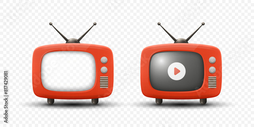 Vector 3d Vintage TV Set Icon Set. Retro TV Icons, Design Template, Clipart. Retro TV Symbol for Web, Logo, App, UI