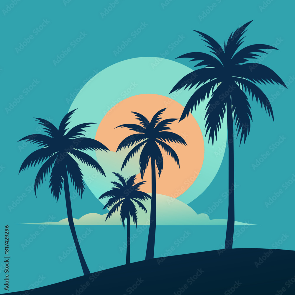 Palm trees on a light blue background