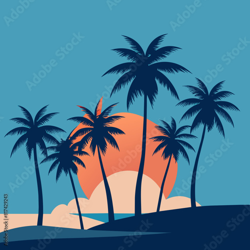 Palm trees on a light blue background