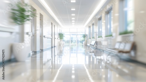 BLURRED MEDICAL BACKGROUND  MODERN HOSPITAL HALL  LIGHT INTERIOR