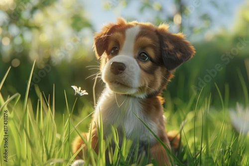 adorable purebred puppy sitting in grass realistic 3d illustration photo