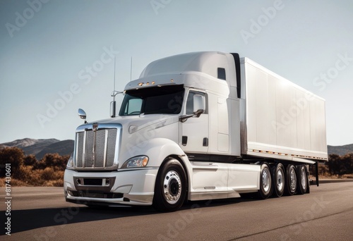 'semi white isolated truck auto automobile big cargo carrier delivery esel driver driving express fast freight good haul hauler industry load logistic lorry rig semi-trailer'