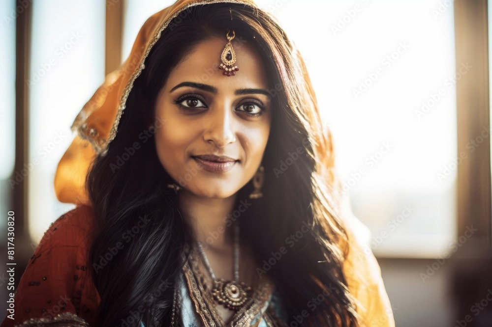 portrait of woman wearing traditional indian clothing