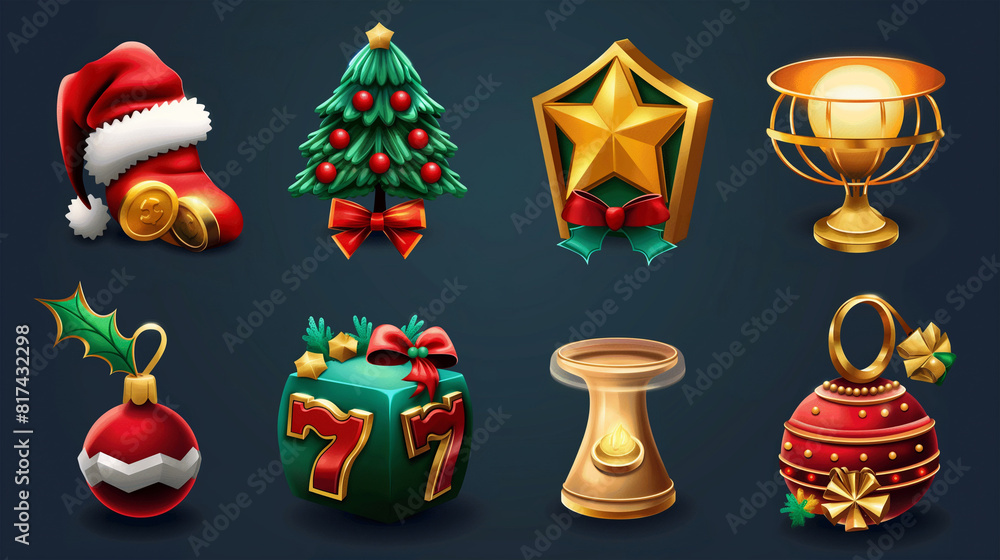 Christmas icon set for slot game on dark background, Illustration Christmas icon set for slot game on dark background, Illustration