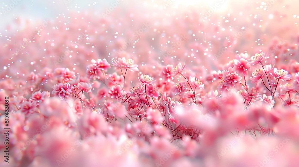Capture the ethereal beauty of a vast field of blooming pink cherry blossoms in a wide-angle shot, where each delicate petal is sharp and vivid Emphasize the dreamy quality of the scene with soft, pas Capture the ethereal beauty of a vast field of blooming pink cherry blossoms in a wide-angle shot, where each delicate petal is sharp and vivid Emphasize the dreamy quality of the scene with soft, pas
