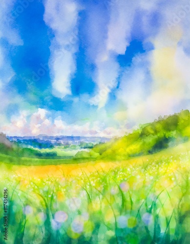 きらめく草原の水彩画イラスト