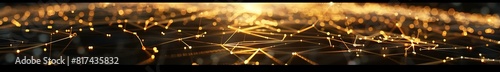 Abstract technology background featuring an expansive golden dot connection web photo