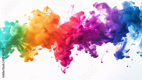 Vibrant Colorful Ink Splash on Clear White Background, Bright Colorful Ink Spray on Clear White Background