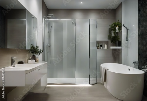 glass door white shower bathroom interior Modern cabine