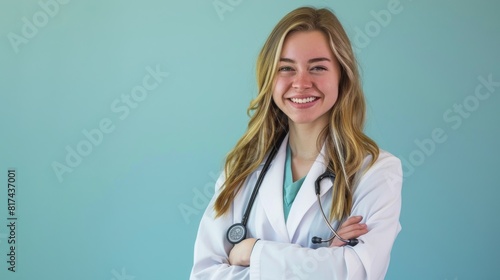 Confident female doctor with arms crossed  exuding professionalism and determination