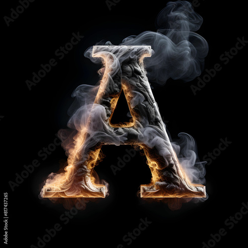 3d rendered illustration of Alphabetic Letter "A", made of fire, ready to insert into your design, isolated black background
