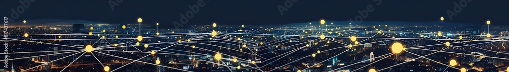 Obraz premium An elongated digital artwork showing an urban smart lighting network