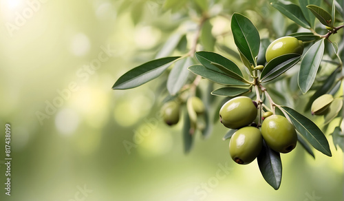 Beautiful Green Olive Branch on a Blurred Nature Background © Design_Stock