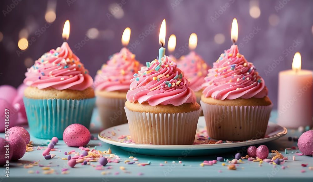 Delicious Birthday Cupcakes: Pink Frosting and Sprinkles for a Festive Celebration Delicious Birthday Cupcakes: Pink Frosting and Sprinkles for a Festive Celebration