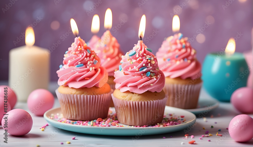 Delicious Birthday Cupcakes: Pink Frosting and Sprinkles for a Festive Celebration Delicious Birthday Cupcakes: Pink Frosting and Sprinkles for a Festive Celebration