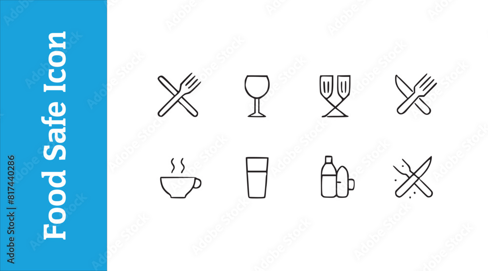 Fototapeta premium Food safe mark icon set glass with editable vector collections. 