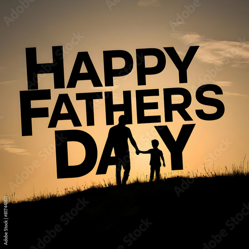 Happy Father's Day Silhouette of father and son standing on top of the hill