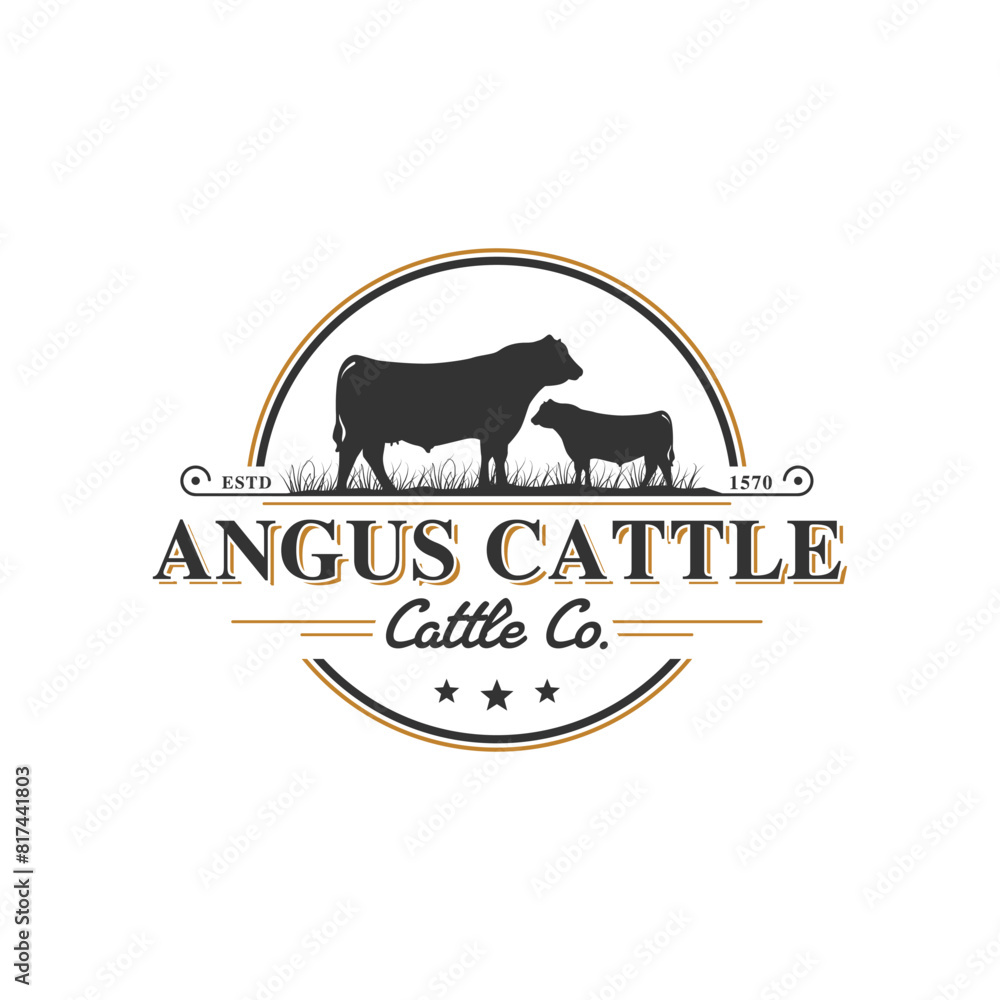 Obraz premium Angus cattle vintage logo