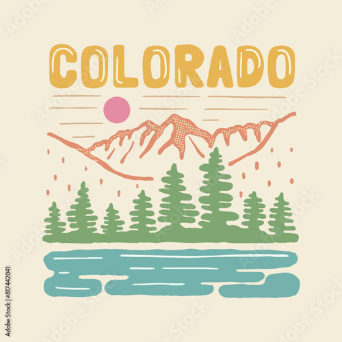 Colorodo rocky mountain national park vintage vector art for badge, patch, t shirt , sticker illustration photo