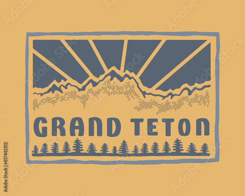 Grand Teton Wyoming vintage vector art for badge, patch, t shirt , sticker illustration