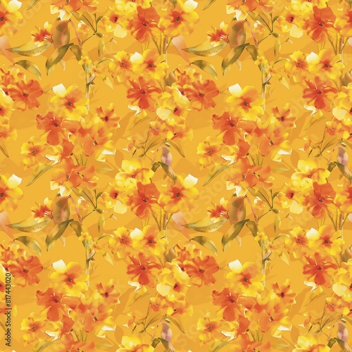 Verbena Beautiful   orange yellow watercolor  seamless fabric pattern  textile  fashion  background