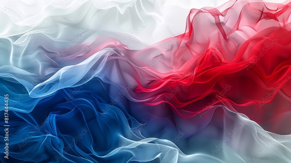 This image features a dynamic abstract design of smoke in red, white, and blue colors, resembling flowing fabric or waves This image features a dynamic abstract design of smoke in red, white, and blue colors, resembling flowing fabric or waves