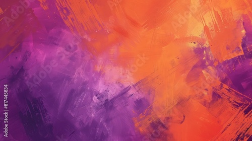Hand painted background with brush strokes of color. The prominent colors are shades of neon orange and purple. photo