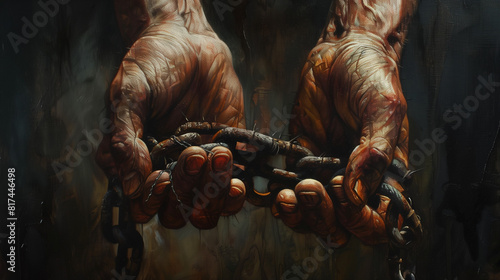Hands tied with chain around , Bound Hands with Chains Around Them,  photo