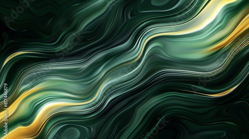 Vibrant green and yellow waves flow dynamically across the image, giving a sense of movement and fluidity