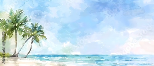 Summer holiday at the beach on watercolor painting style