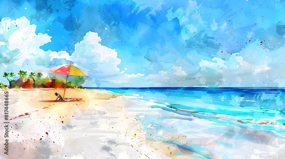 Summer holiday at the beach on watercolor painting style Summer holiday at the beach on watercolor painting style