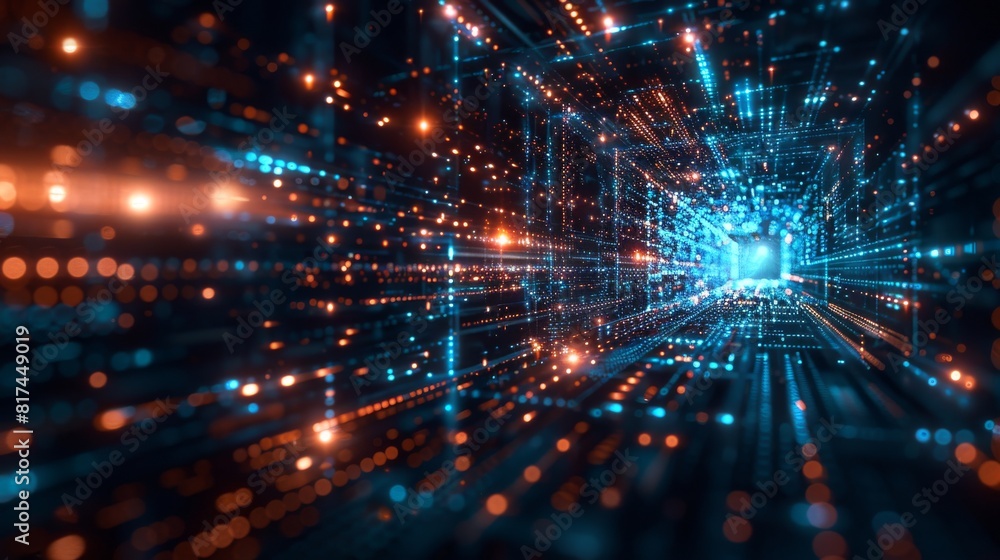 A computer generated image of a tunnel with a blue light at the end A computer generated image of a tunnel with a blue light at the end