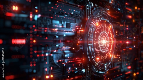 A computer screen with a glowing red circle in the center