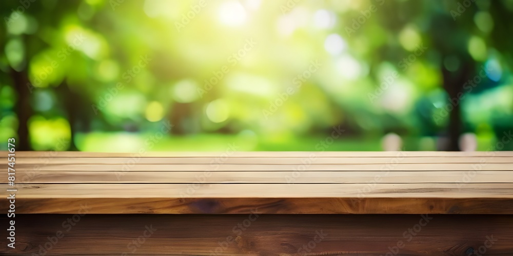 Rustic Wooden Table with Blurred Green nature Foliage Background – Ideal for Outdoor Product Display or Natural Scene Mockup Rustic Wooden Table with Blurred Green nature Foliage Background – Ideal for Outdoor Product Display or Natural Scene Mockup