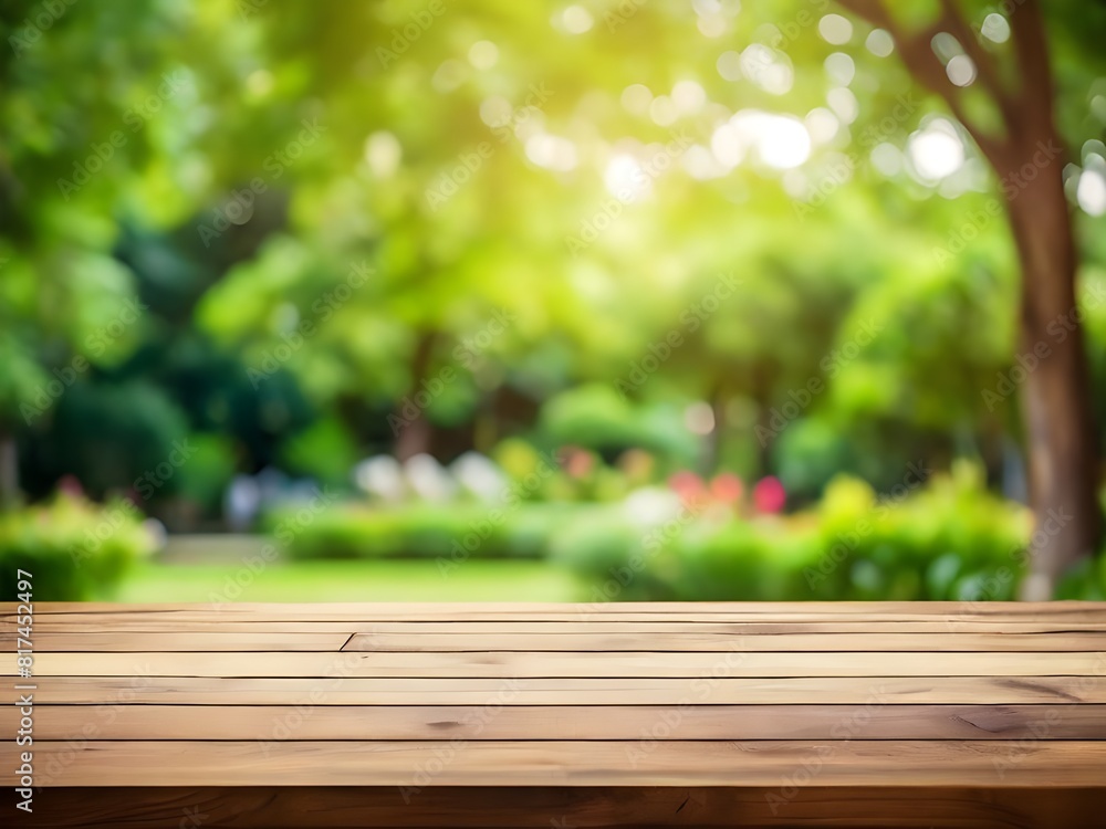 empty wooden table top with a blurred background of a lush green garden - Perfect for Outdoor, Nature, and Garden Designs and for Product Display Table empty wooden table top with a blurred background of a lush green garden - Perfect for Outdoor, Nature, and Garden Designs and for Product Display Table