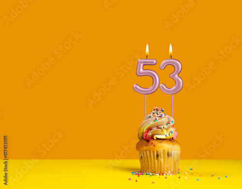 Lighted birthday candle - Celebration card with candle number 53