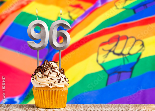 Birthday card with gay pride colors - Candle number 96